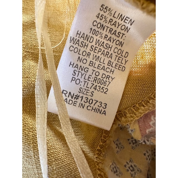 Umgee Mustard Yellow Patchwork Floral Boho Linen Blend Tank Top Small - Picture 4 of 6